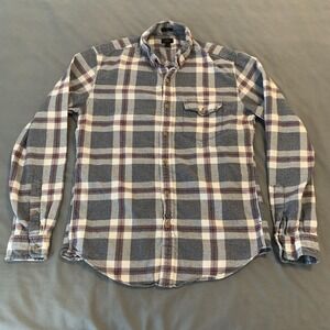 J Crew Shirt Mens Medium Gray Plaid Flannel Button Down Slim Fit Long Sleeve
